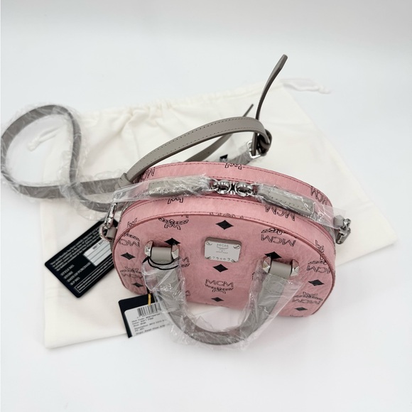 MCM New Mini Half Moon Top Handle Satchel Purse Soft Pink Logo Crossbody Bag - Picture 15 of 16